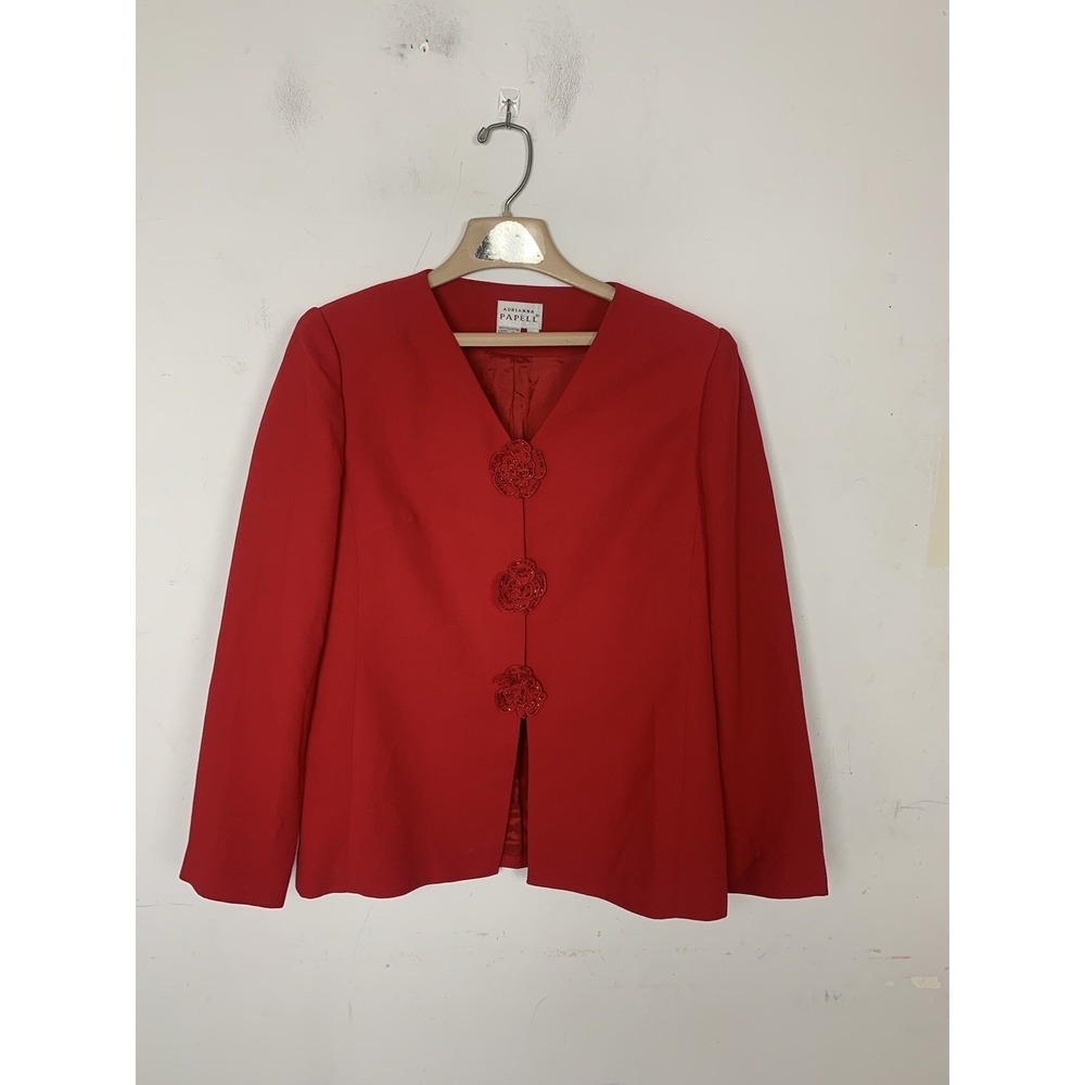 Adrianna Papell Womens Jacket 10 Red Mother Bride Holiday Party Wedding Cocktail